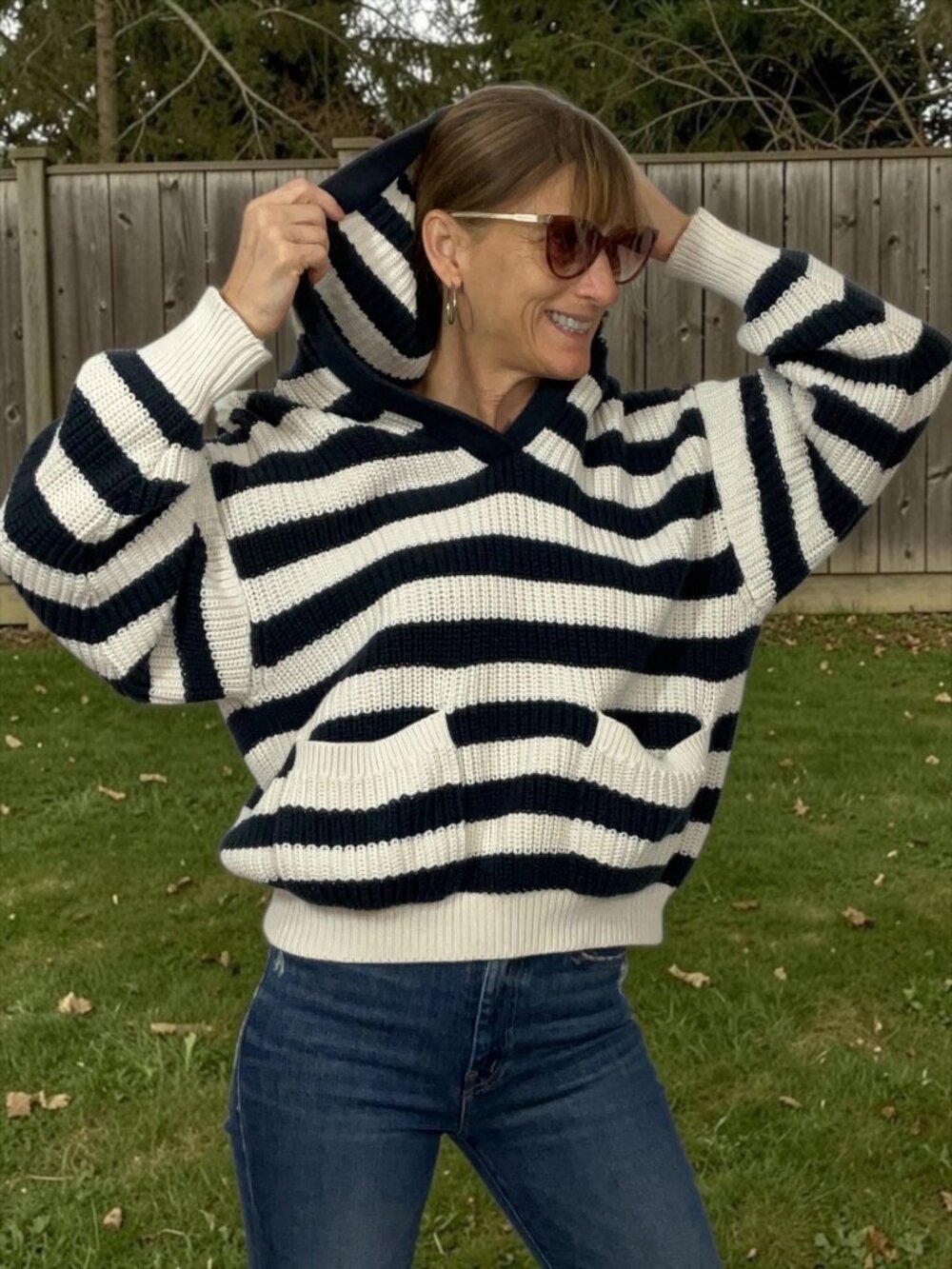 ZARA Hooded Sailor Striped Sweater S Cotton Oversized